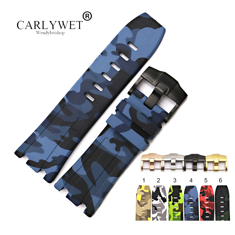 CARLYWET 28 мм Оптовая Camo Водонепроницаемый силиконовой резины замена наручные часы Группа ремень с пряжкой