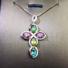 Турмалин ожерелье кулон 925 Серебро натуральной Турмалин 0.6ct* 5 шт. драгоценных камней# J18090602