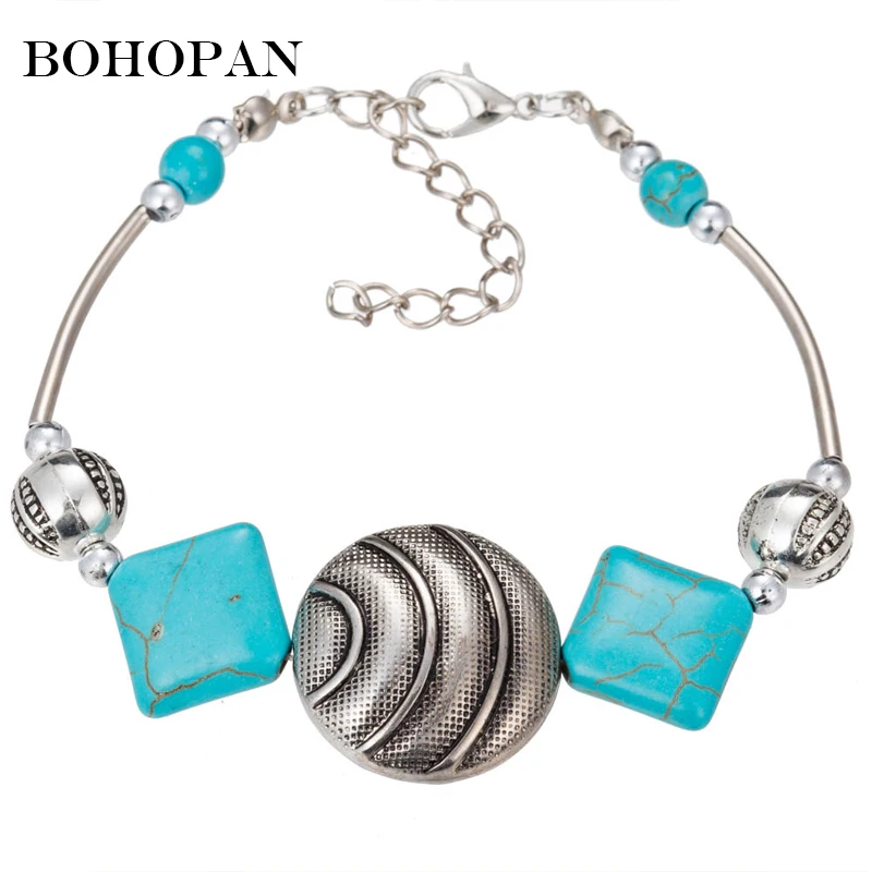 

Charm Geometric Bracelet For Women Men Vintage Carving Alloy Beaded Bracelets Fashion Jewelry Pulseras Mujer Party Gift Bijoux