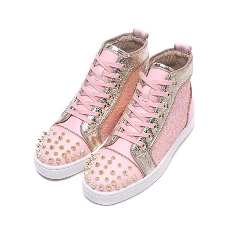 Chaussures Haute Pointes Ruban De À Top Semelles Luxe Compensées Femme Pour Blingbling Décontractées Sneakers Femmes Rose Glitter LqcAjR354
