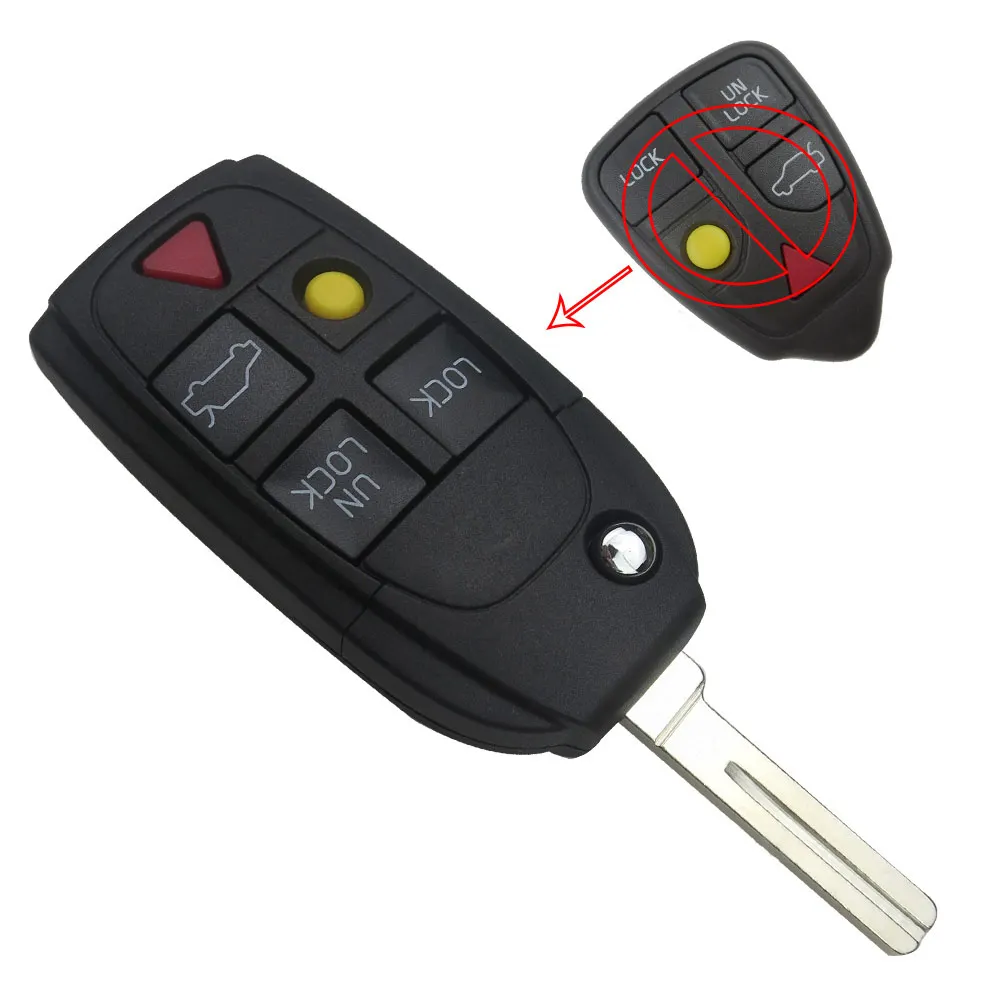 5 Button Replacement Modified Remote Flip Folding Car Key Shell Case Blank Cover Fob For Volvo XC70 XC90 V50 V70 S60