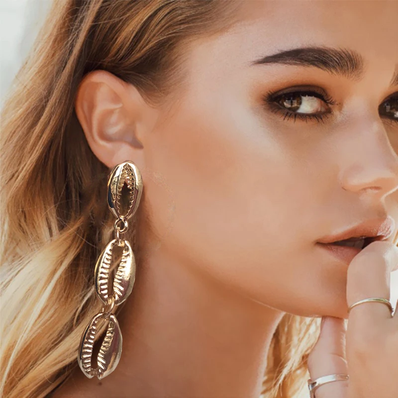 

2019 Sea Conch Shell Dangle Earrings Jewelry for Women Summer Special Gifts Wedding Party Conch Statement Earrings