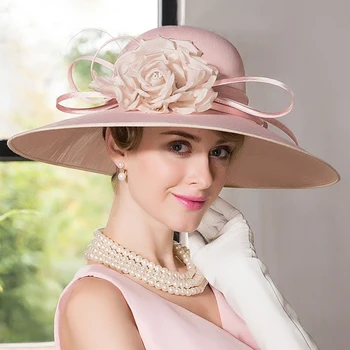 

Lady New Fedoras Hat Female English Formal Summer Dress Hat Female European and American Pink Hat B-8191