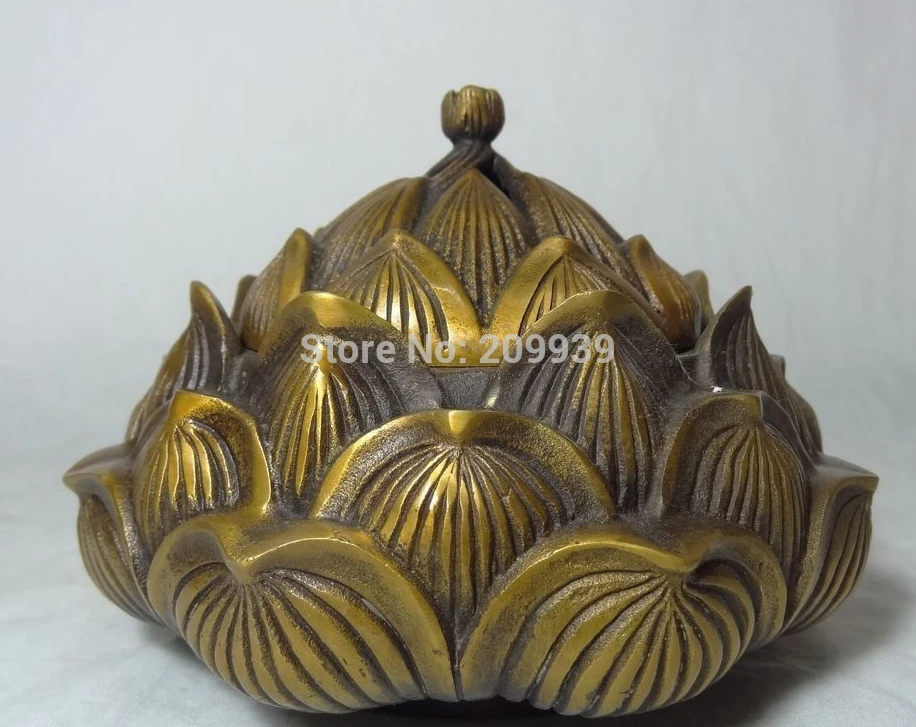 

huij 006682 Chinese Bronze Buddhism Lotus Leaf Statue Box Incense Burner Censer (A0314)