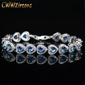

CWWZircons Classic Gorgeous Mystic Light Blue Crystal Love Heart Shape Bracelet for Women Wedding Bridal Gift Jewelry CB173
