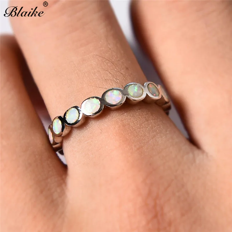 Blaike однорядные круглые синие/белые огненные опал кольца для женщин обручальные кольца 925 серебро камень Обручальное кольцо