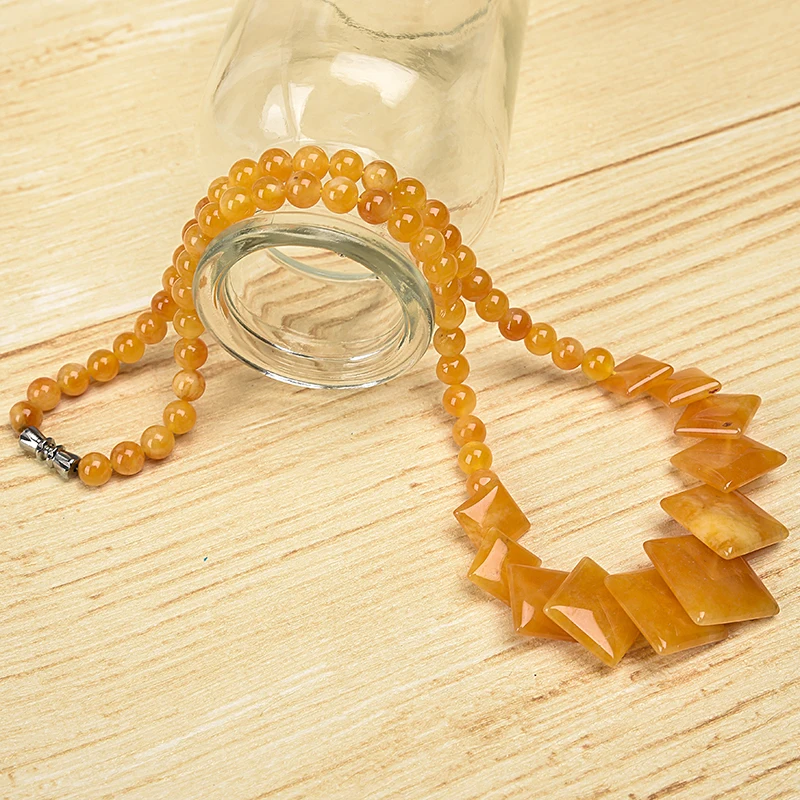 

6 mm-19 mm The golden color Add sheen yellow paired with Straddle beads Topaz Jasper necklace Its luckily Necklace