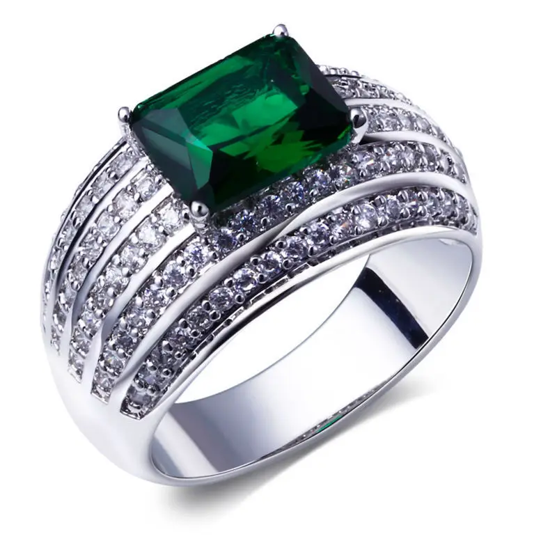 New Romantic Women Engagement Rings Blue / Green / Clear Big CZ Stone