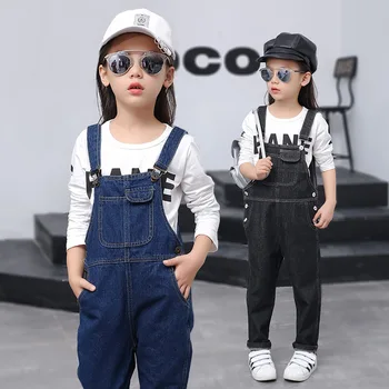 

Girls Autumn New Korean Children Jeans Pants Cowboy Overalls Trousers Denim Blue Black