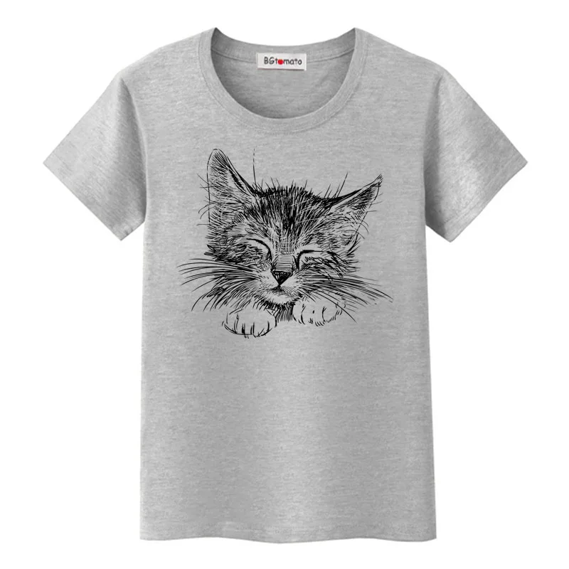 BGtomato sketch cat Милая футболка женская супер модная художественная рубашка брендовая Новая Летняя Повседневная футболка Мягкая футболка