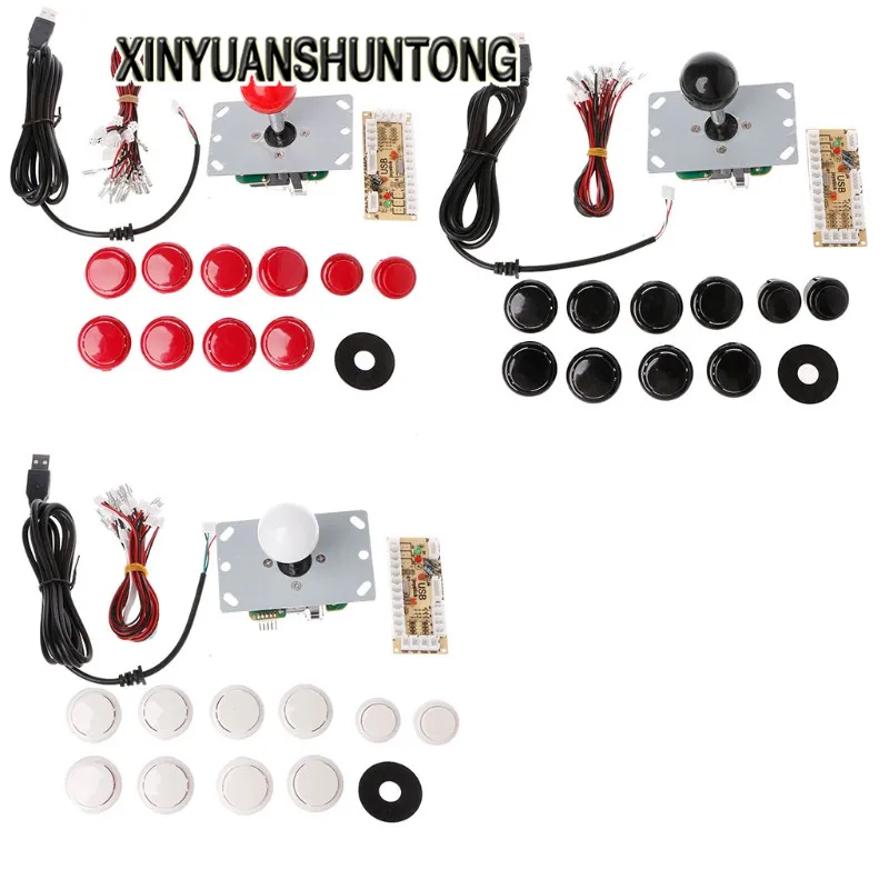 

XINYUANSHUNTONG Game Accessory DIY Handle 8 Way Joystick 5 Pin 24/30mm Push Button USB Encoder Kit PC Arcade Games
