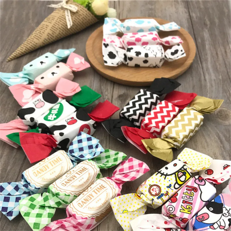 

200pcs 4 Style Colorful Nougat Candy Wrappers DIY Sugar Chocolate Food Package Paper Birthday Wedding Tea Party Decor Random