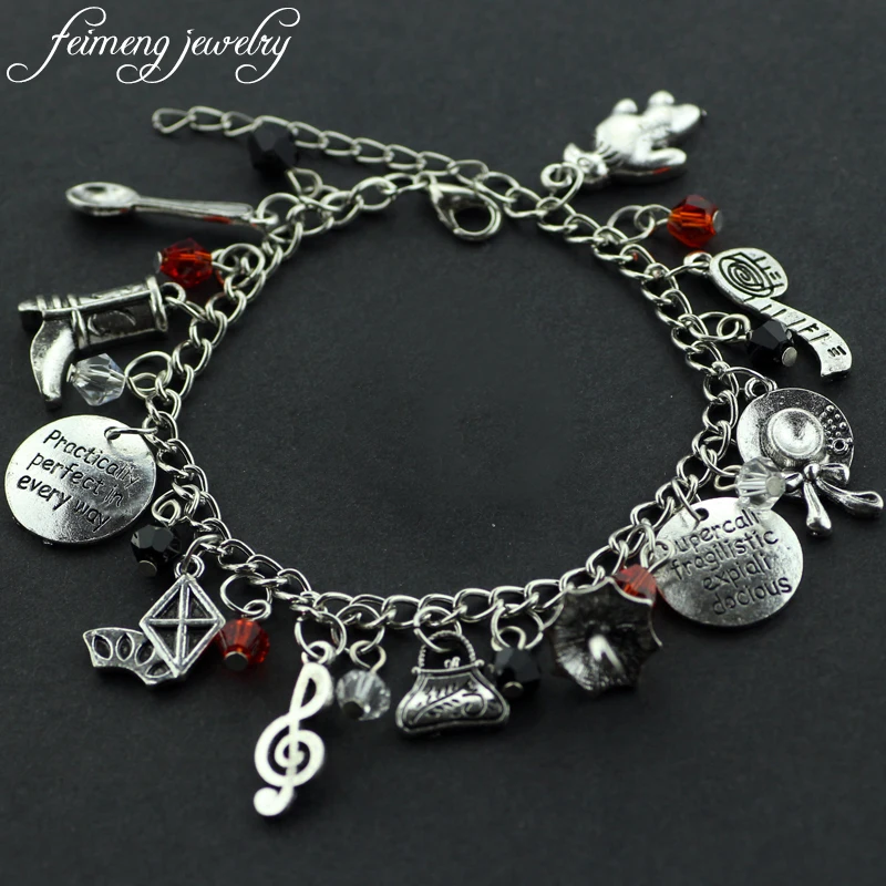 Feimeng ювелирные изделия Mary Poppins Вдохновленный Браслет практически идеален во всех смыслах шляпа зонтик обувь очаровательные браслеты для женщин