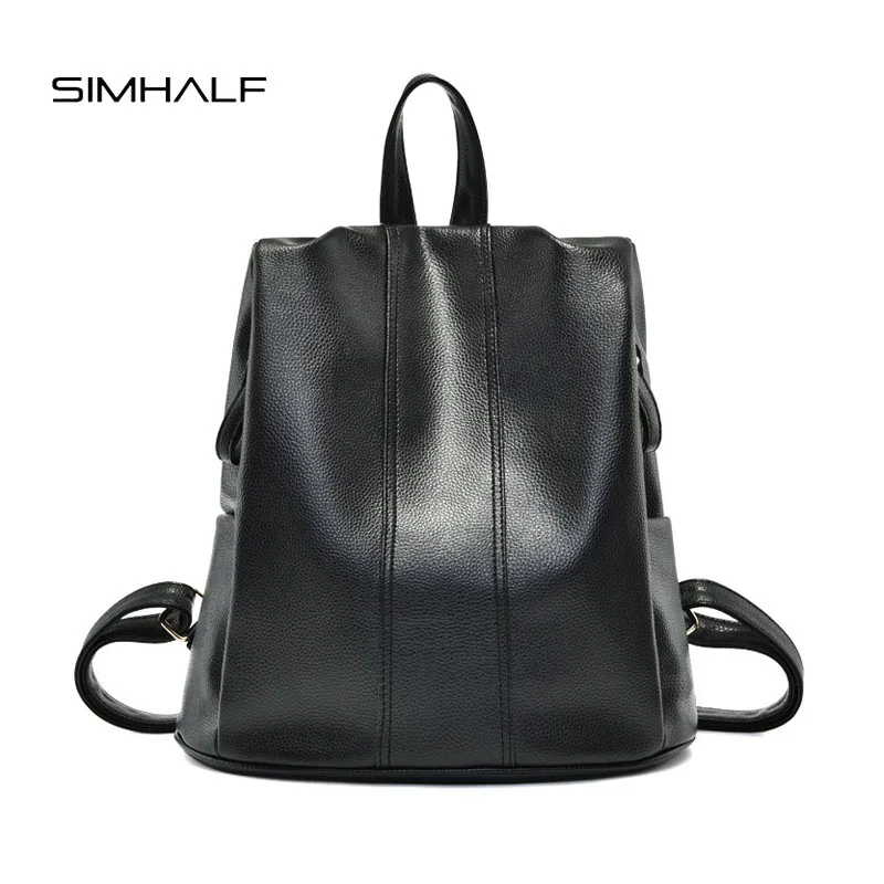 SIMHALF Brand solid women leather backpack black bag fashion school bags backpacks for teenage girls simple