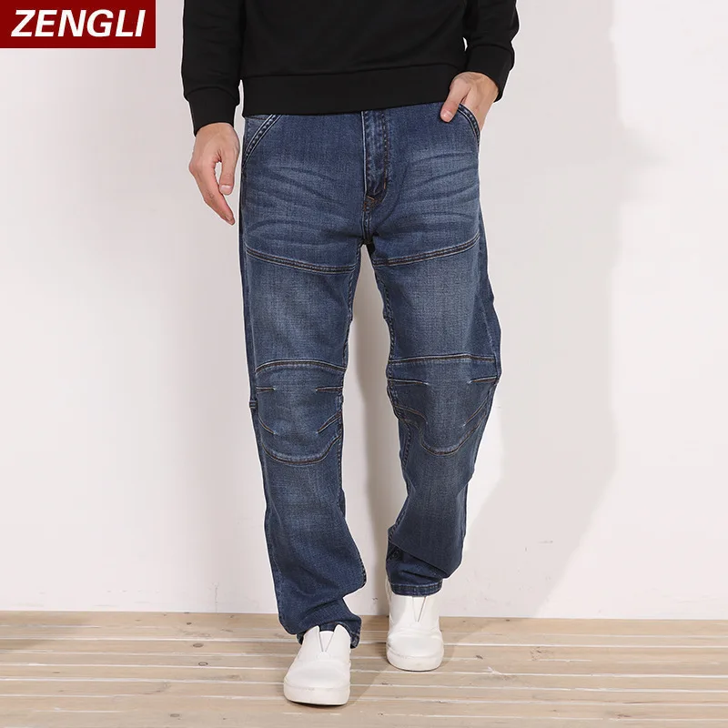 ZENGLI Blue Jeans Men New Straight Casual Jeans Men's Loose Elasticity Splice Cowboy Denim Trousers Man Jeans Plus Size 46 48 ZENGLI Blue Jeans Men New Straight Casual Jeans Men's Loose Elasticity Splice Cowboy Denim Trousers Man Jeans Plus Size 46 48