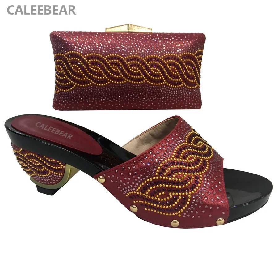 Good Design Wine Color Sandals And Slippers Handbag Wedges Italian