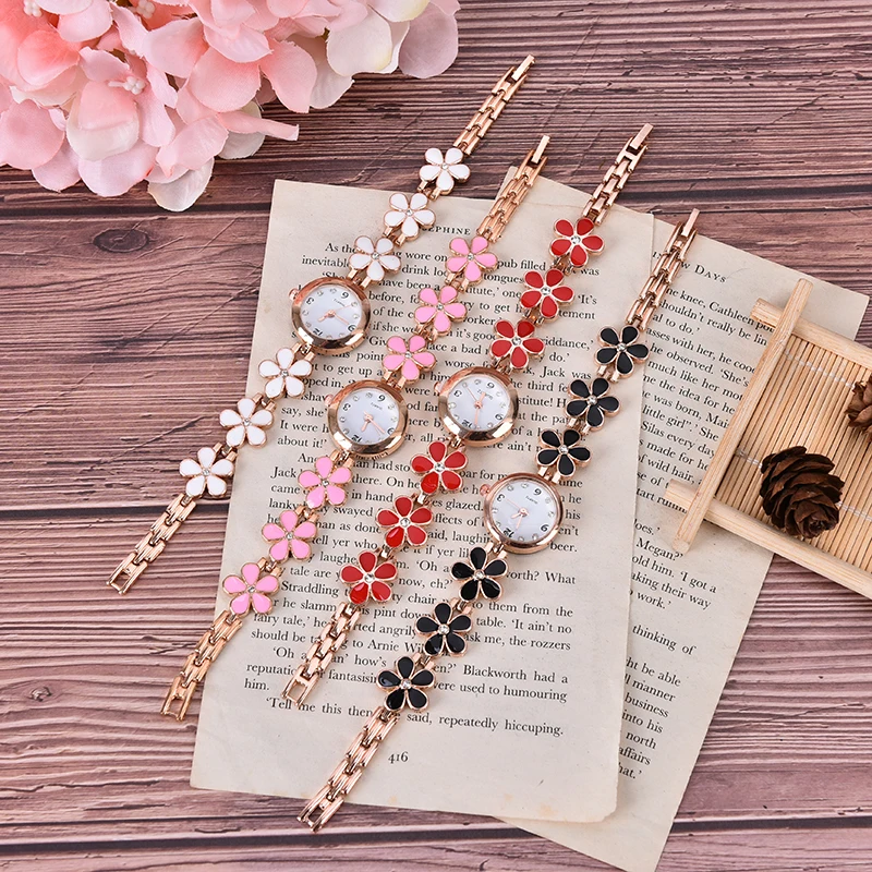 1Pc Luxury Casual Bracelet Watch Flower Strap Wristwatch Dress Elegance Quartz Watch For Women Girl Gift