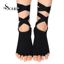 2 цвета женский йога парные Женский тренажерный зал стельки для йоги танцы противоскользящие на пять пальцев хлопчатобумажные носки стелька с лентой Спорт Спортзал стелька