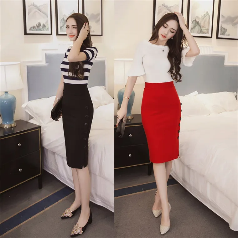 Neophil размера плюс 5XL Женская мода миди юбки карандаш Элегантная Женская Офисная Сексуальная узкая черная базовая юбка S1812