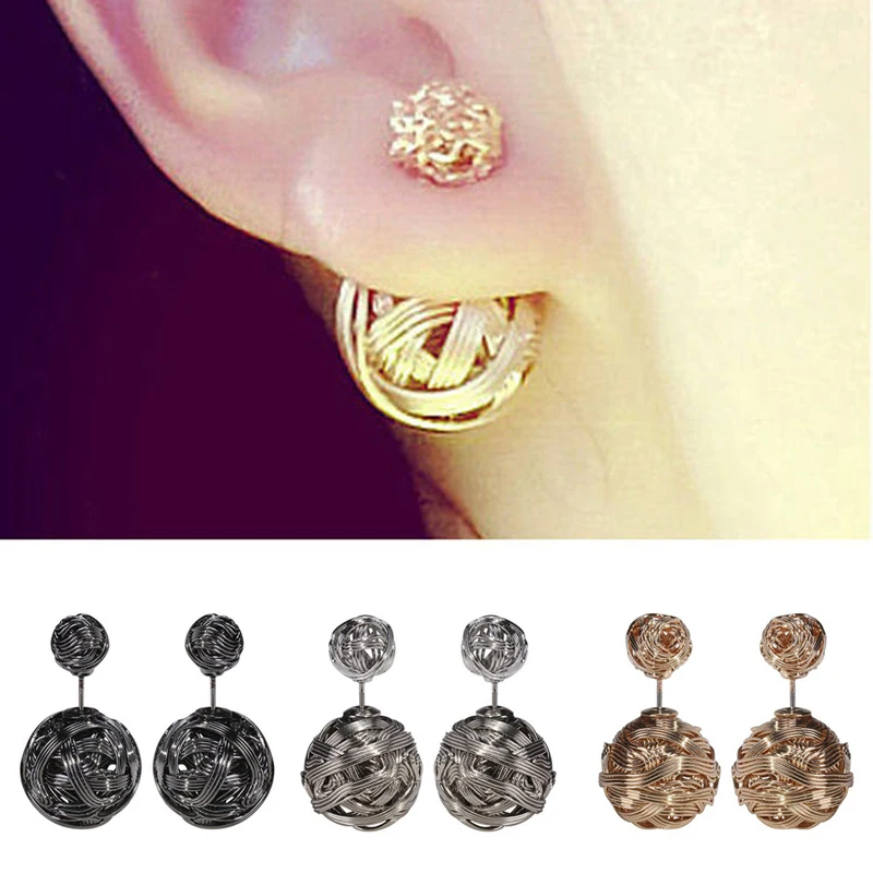 

1Pair Double Sides Pearl Earring Jewelry Women Two Gold Balls Stud Earrings For Girls