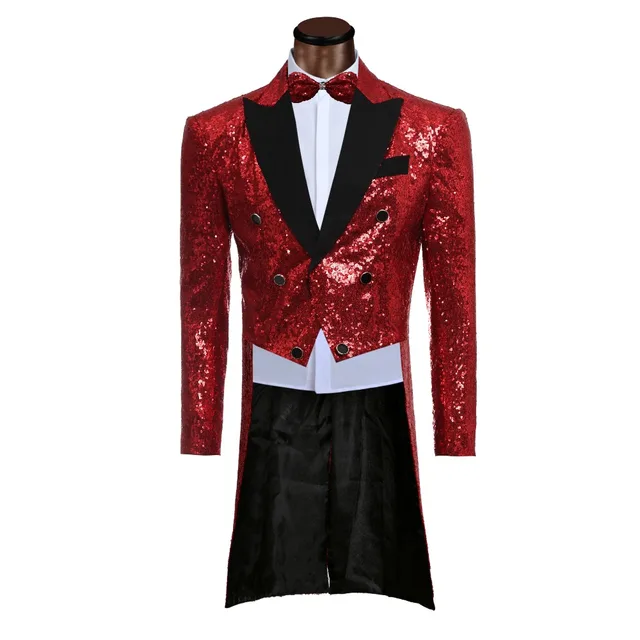Custom made Men Red Suit Sequin Suits Jacket Pants Formal Dress Mens