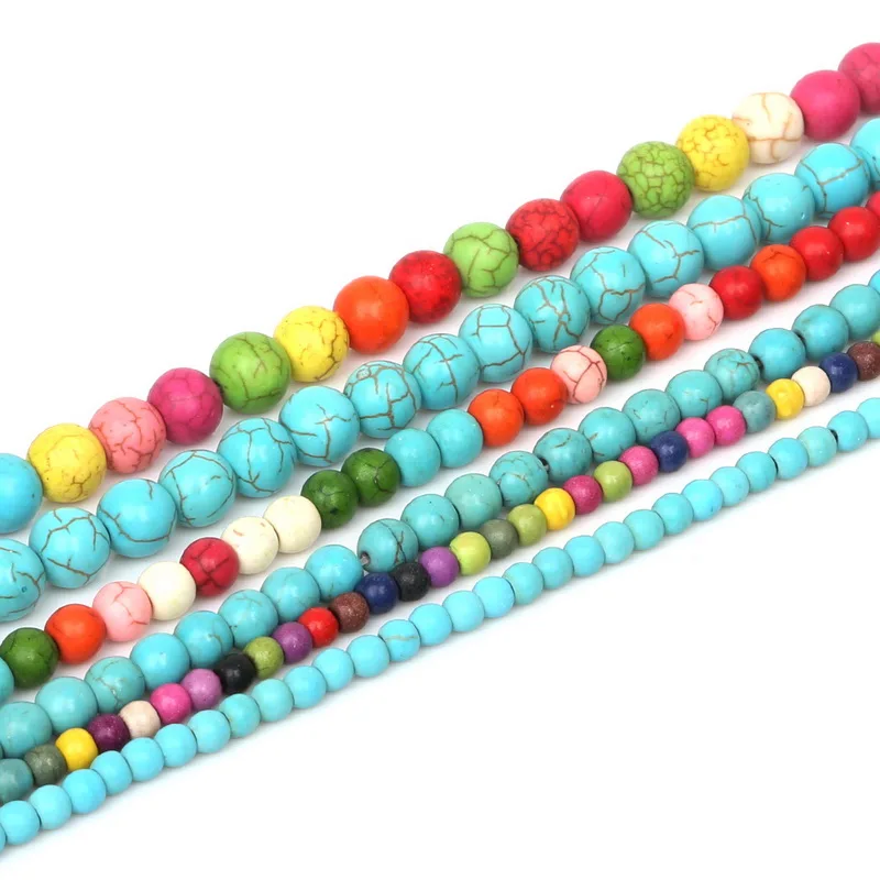 

Hot Sale Synthetic dyed Green, Random mixed Howlite ROUND Ball stone beads 15" For DIY Jewelry making 4 6 8mm pick
