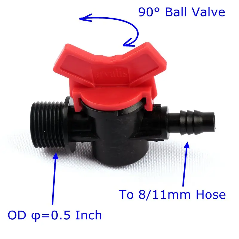 3 шт. клапан для мяча ПЭ 0,5 дюймов наружная резьба 8/11 мм шланг, редукционный клапан, система орошения, пластиковый водопроводный вентиль Мягкая трубка 1/2"