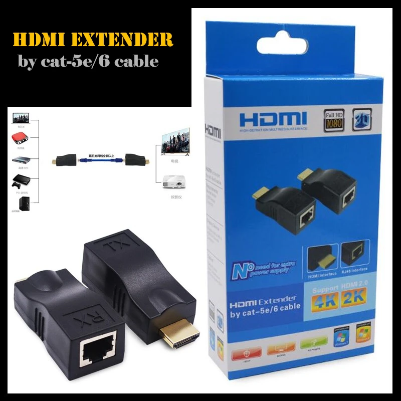 HDMI RJ45 CAT5E CAT6 UTP LAN Ethernet HDMI удлинитель повторитель 1080P жесткий пластик HDMI к RJ45 сетевой кабель удлинитель для HDTV