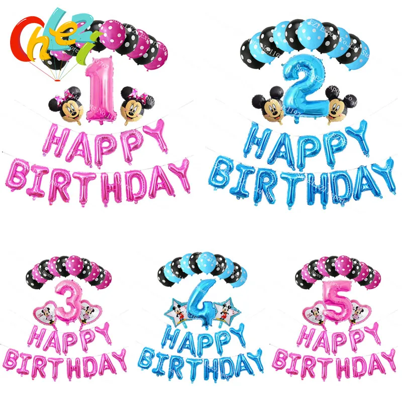 Baby Shower 32inch Pink Blue Number Foil Balloons Mickey Minnie