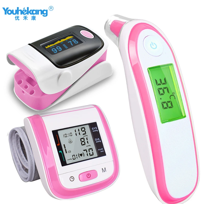 

Youhekang 3 Pieces Sets Home Health Care Ear/Forehead Infrared Thermometer+Arm Blood Pressure Monitor+Finger Pulse Oximeter