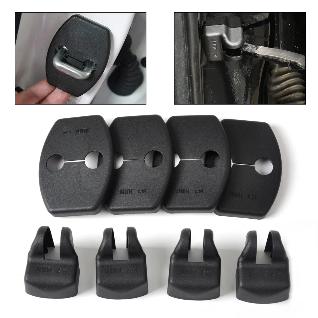 

beler For Toyota FJ Cruiser Highlander Yaris 4Pcs Car Door Striker Cover Lock Protector + 4Pcs Door Check Arm Protection Cover
