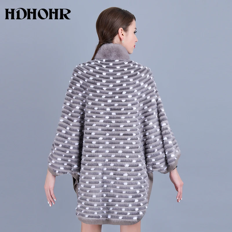 HDHOHR 2018 Real Mink Fur Coat Women Natural Kintted Mink Coats Batwing Sleeve Winter Warm Full Pelt Mandarin Collar Fur Jackets Coats
