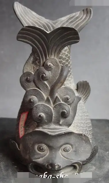 

8" Old Collection Chinese Fengshui Bronze Fish FIshes Beast Animal Statue