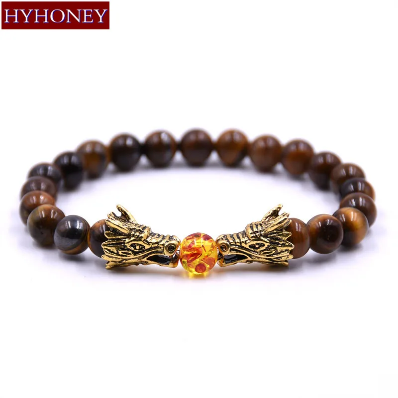 

HYHONEY 8MM Natural Stone Beads Bracelet For Men bileklik Men Jewelry Dragon pulseras
