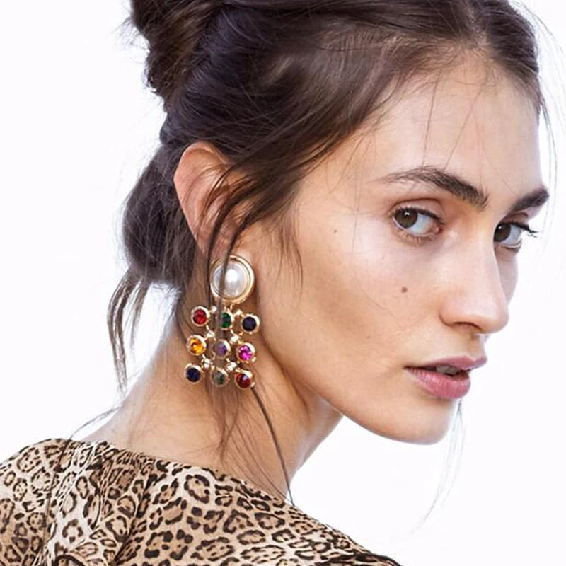 

SexeMara Brand ZA Colorful Crystal Dangle Drop Earrings Women Fashion Maxi Statement Earrings Long Resin Pendant Party Jewelry