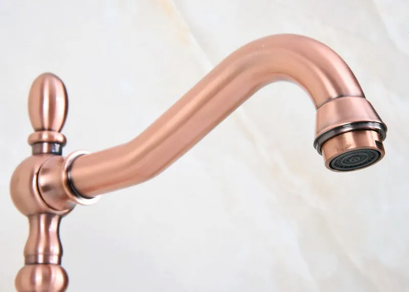 Antique Red Copper Brass Dual Cross Handles Bathroom Kitchen Basin Sink Faucet Mixer Tap Swivel Spout Deck Mounted mnf621