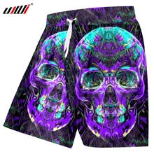 UJWI, повседневные мужские шорты, хип-хоп, верхняя одежда, спортивные штаны, быстросохнущие, Полиэстеровые, мужские шорты с 3d принтом, с фиолетовым черепом, прямые поставки