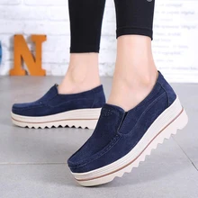 Новые весенние женские туфли на плоской подошве; на платформе; обувь из замши Женские кроссовки кожаные мокасины на плоской подошве задники, обувь на толстой резине; обувь; большие размеры 35-42