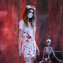 Хэллоуин косплей маскарад медсестры костюмы приведений женщин белый кровавый призрак униформа медсестры карнавальные Ролевые костюмы