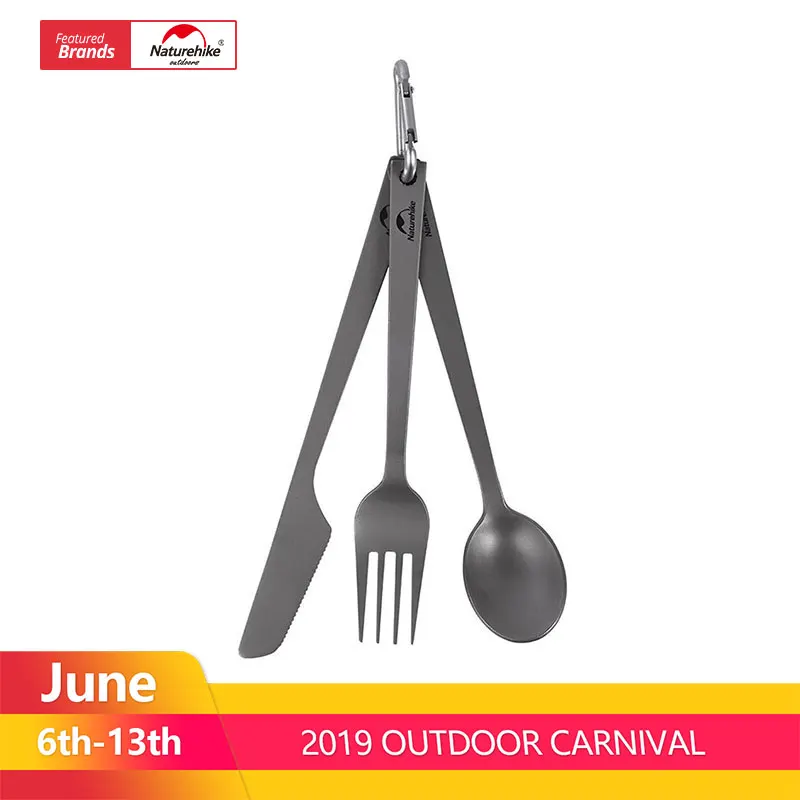 

Naturehike Lightweight Titanium Cutlery Knife Fork Spoon Ultralight Portable High Strength Three in One Cutlery NH19T012-D