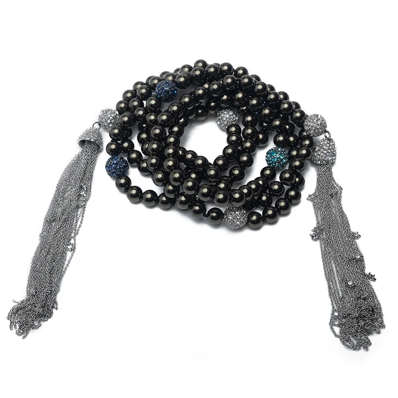 Жемчужная подвеска с кисточкой длинное винтажное ожерелье - Окраска металла: black
