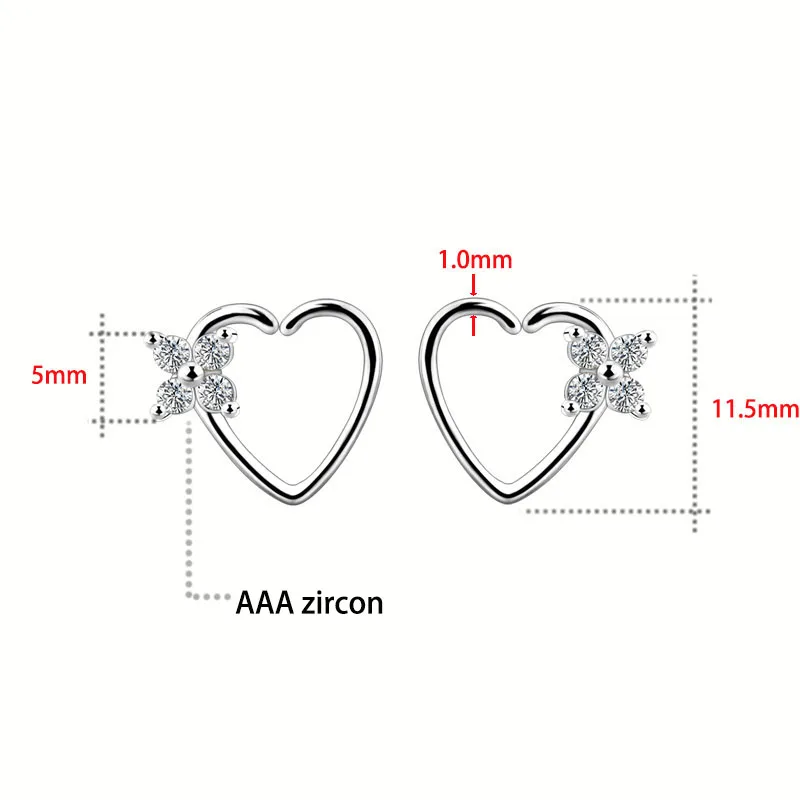 2PCS Elegant Cartilage Earrings Multi-use Heart Ear Plugs Zircon Crystal Fashion Body Piercing Jewelry For Women Anti-allergic 1