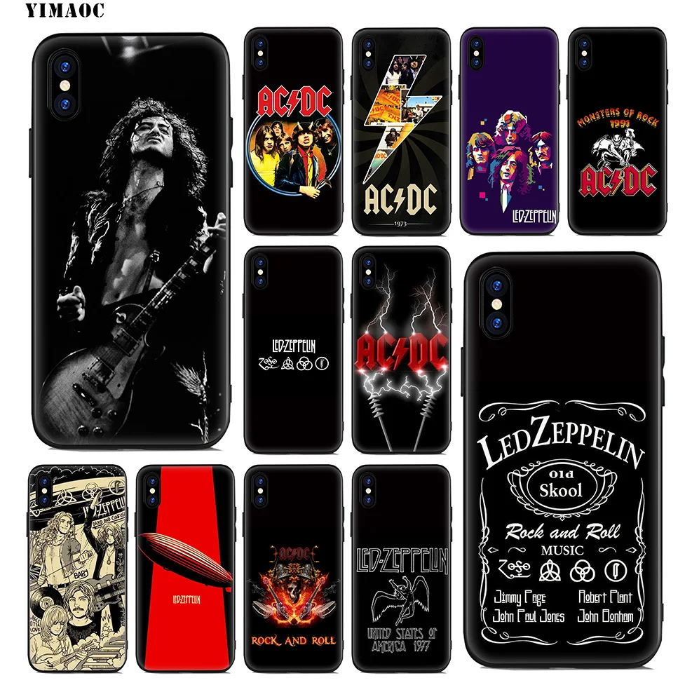 YIMAOC Led Zeppelin ACDC Bands Soft Silicone Case for iPhone 11 Pro Xr Xs Max X or 10 8 7 6 6S Plus 5 5S SE Cover |