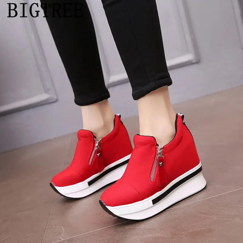 Обувь на танкетке для женщин женские Сникеры на платформе обувь, увеличивающая рост женщина Дизайнерская обувь увеличение в пределах zapatillas mujer Повседневная - Цвет: Красный