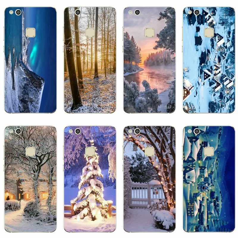 

Landscape Winter Light Snow Cover TPU Phone Case For Huawei P8 P9 P10 P20 Lite Mate 9 10 Honor V9 Mate 9 10 Por P9 P10 P20 Plus