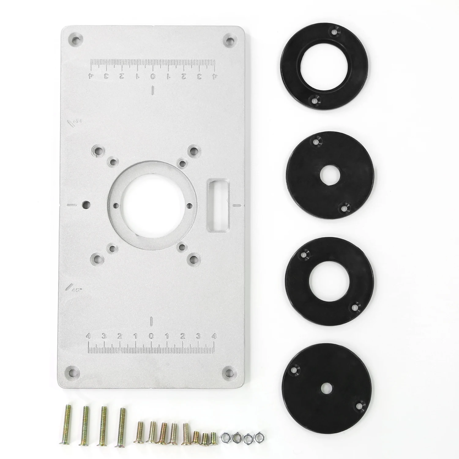 

New Woodworking Trim Bench Plate Aluminum Router Table Insert Insert Plate + 4 Rings Screws for Woodworking Benches 700C