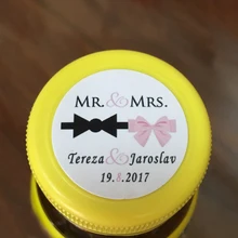 Wedding Personalize Sticker – Wedding Favors Customized MR & MRS labels,Tuxedo Bow and Pink Ribbon, Wedding Round Stickers