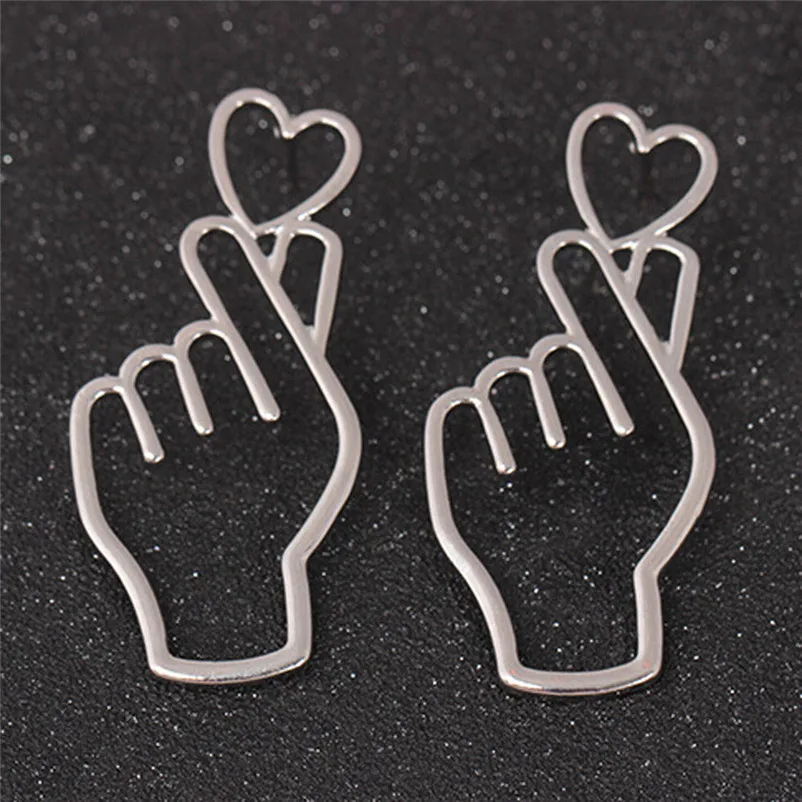 Fashion Trendy Earrings for women Dangle earrings Finger Heart Alloy Earrings Hollowed Out Love Ear Jewelry Brincos Y10#N (10)