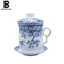 320 мл Цзиндэчжэнь синяя и белая фарфоровая чайная чашка с крышкой чайное ситечко блюдце набор посуда для напитков чайная посуда мастер кофейные чашки для молока