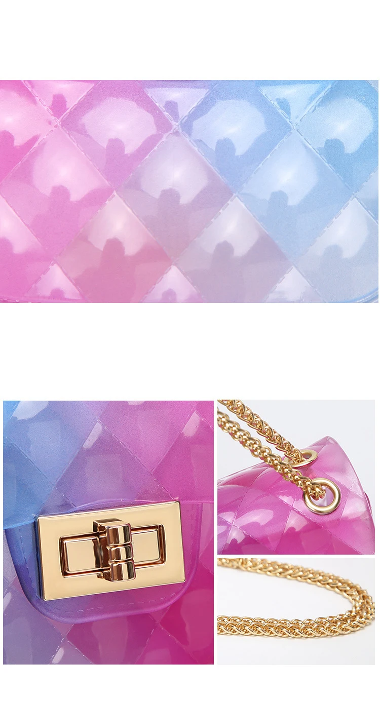 Прозрачный ПВХ Lingge цепь желе сумка леди сумка градиент цвета конфеты сумка через плечо для женщин мини сумка клатч